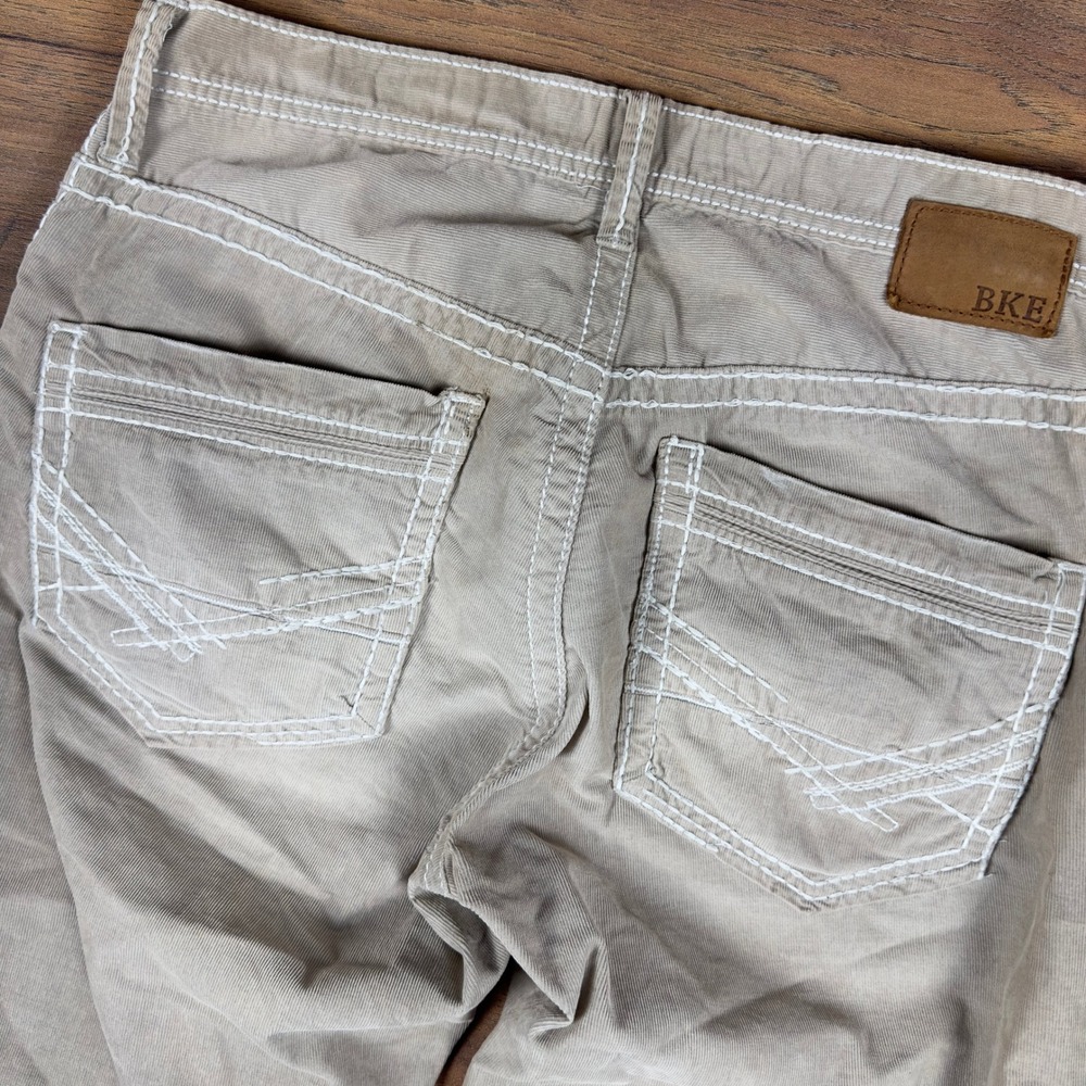 BKE Derek Mens Corduroy Bootcut Pants Tan Contrast Stitch 32L 33x32